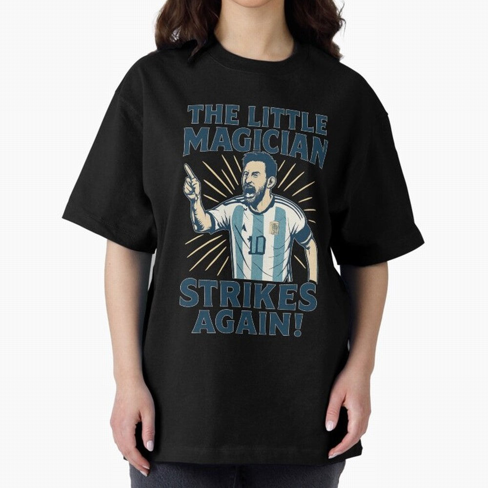 Messi - The Magician Oversized T-Shirt Bring a Vintage Feel to Global Football Passion for FIFA World Cup 2026 USA Canada Mexico, Made for Messi, Neymar and Mbappe, Brazil, Portugal and Argentina, Worldwide Fan Energy, Dramatic Goals, Stadium