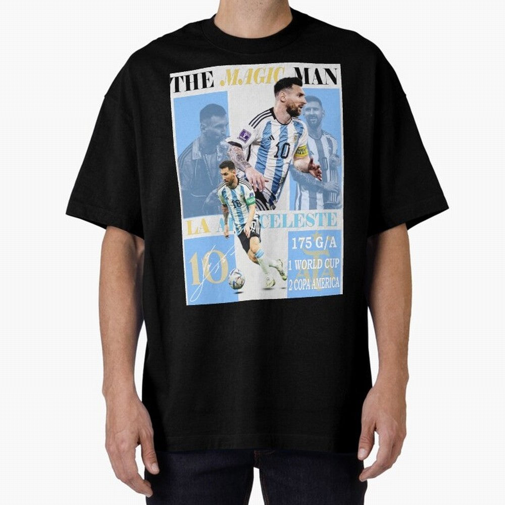 Lionel Messi Argentina World Cup 2022 Champion Victory Poster Oversized T-Shirt Honor the Football Icons of FIFA World Cup 2026 Group Stage with Messi and Cristiano Ronaldo, Netherlands Energy, Supporter Pride, Iconic Celebrations, Legendary Names