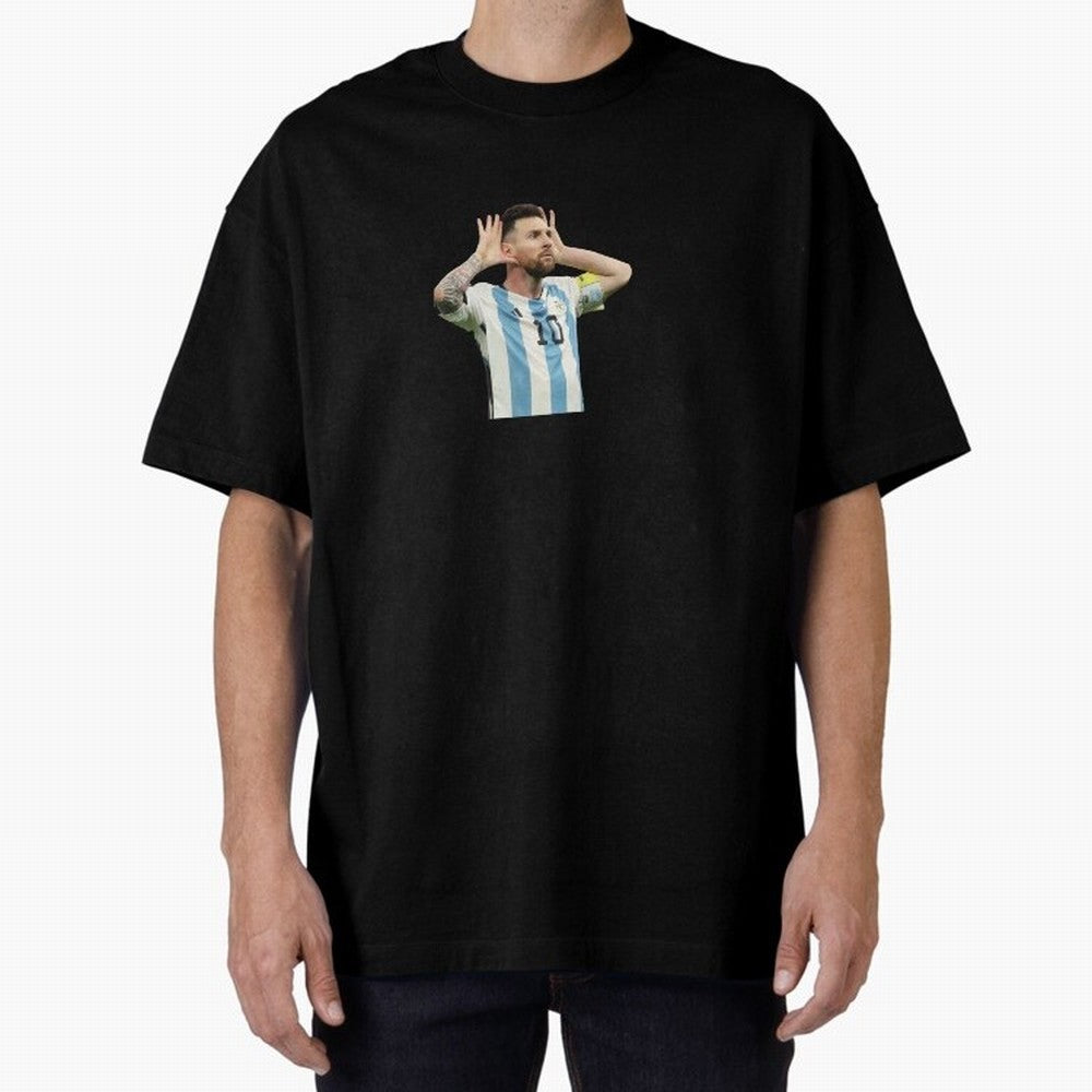Lionel Messi Argentina Celebration Sticker Oversized T-Shirt Enjoy the FIFA World Cup 2026 USA Canada Mexico Journey through Haaland Highlights, Brazil Pride, Soccer Culture, Superstar Moments, National Team Dreams and Competitive Fire; Created for