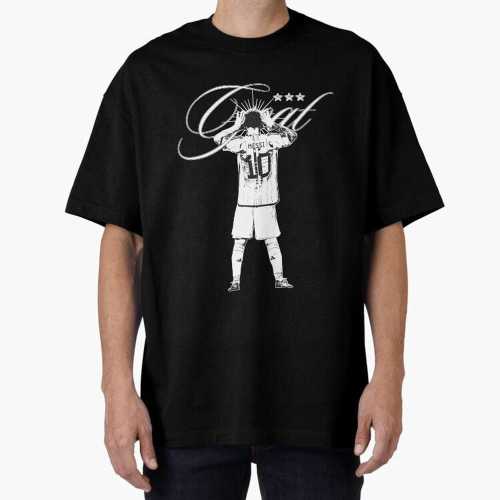 Messi Argentina, GOAT Oversized T-Shirt Honor Football Greatness during Global Football Passion for FIFA World Cup 2026, Connected to Messi, Neymar and Mbappe, Portugal, Spain and Germany, Football History, Final Match Energy, Crowd Noise and Once