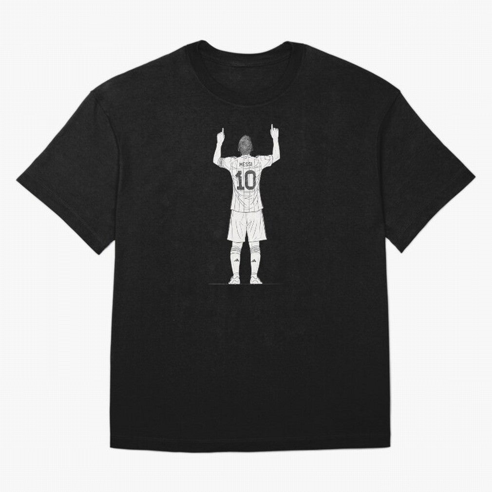 Lionel Messi minimalist sketch Oversized T-Shirt Follow the Road to FIFA World Cup 2026 USA Canada Mexico with Messi, Neymar and Mbappe, England and Germany Energy, Championship Spirit, Famous Goals, Roaring Crowds and International Football Unity;