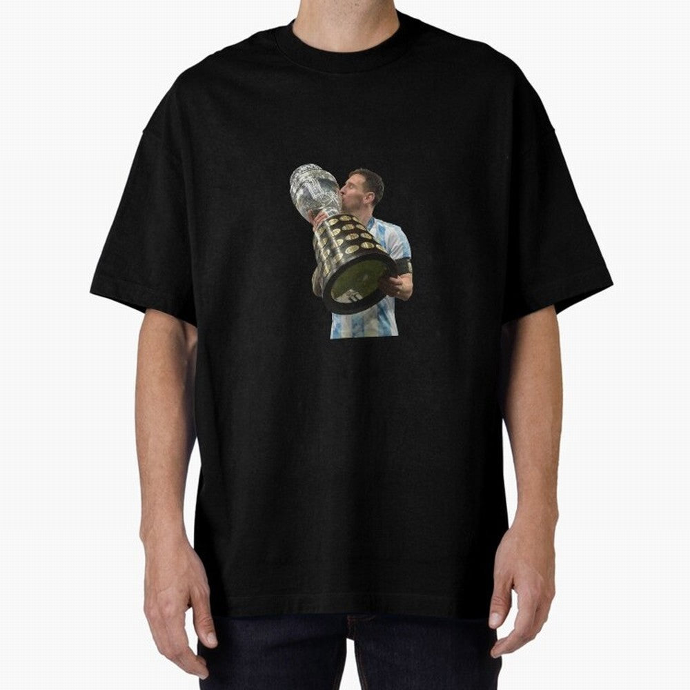 Messi Cup Oversized T-Shirt Celebrate Unforgettable Nights in Match Day Hype around FIFA World Cup 2026 Group Stage, Messi, Spain, Fan Favorite Moments, National Team Passion, Big Match Drama and Soccer History; Ideal for Passionate Fans Who Love
