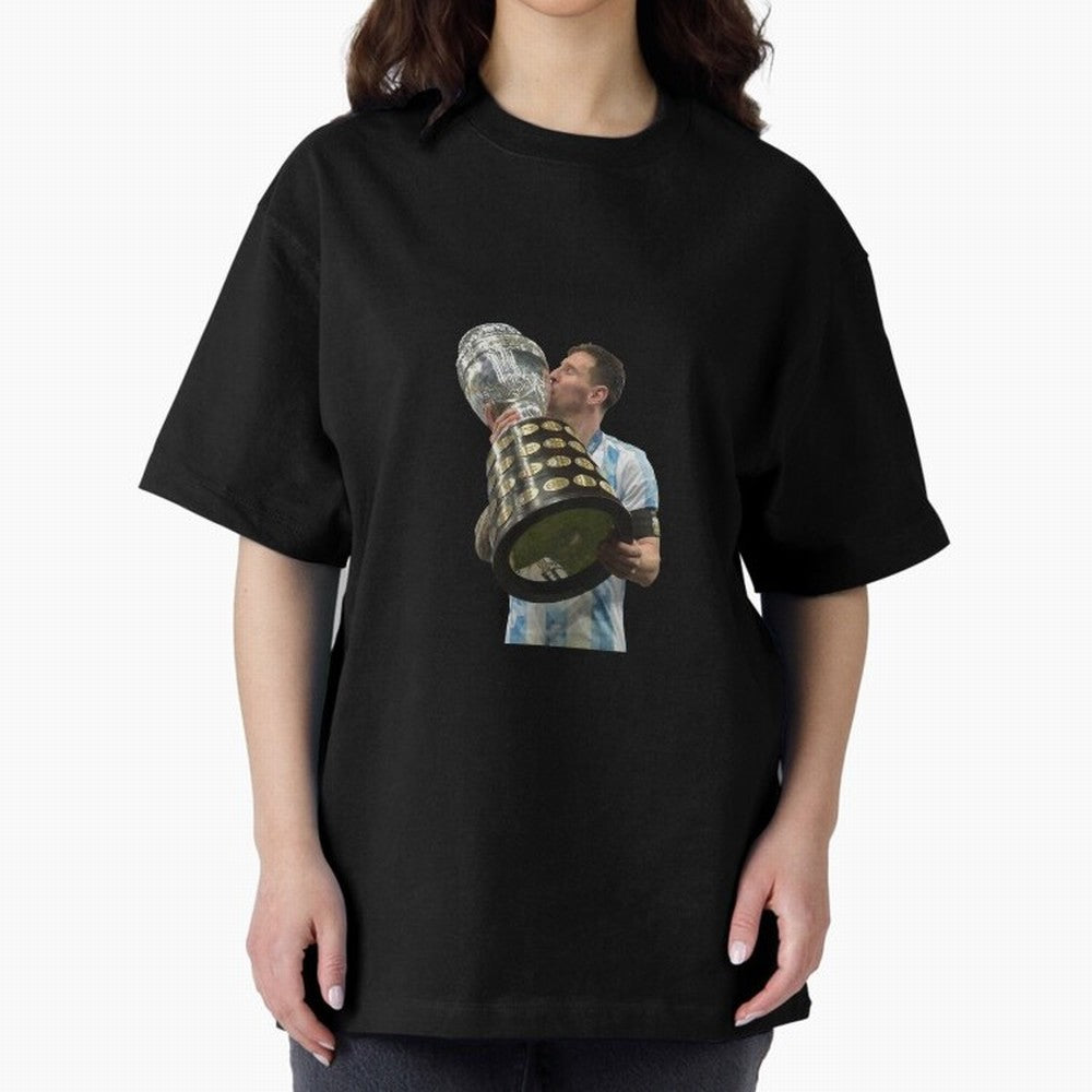Messi Cup Oversized T-Shirt Celebrate Unforgettable Nights in Match Day Hype around FIFA World Cup 2026 Group Stage, Messi, Spain, Fan Favorite Moments, National Team Passion, Big Match Drama and Soccer History; Ideal for Passionate Fans Who Love