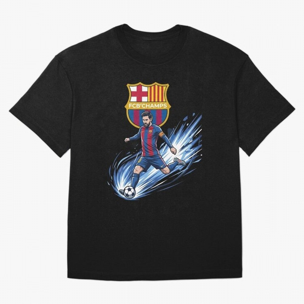 FC Barcelona Champs - The Goat Edition Oversized T-Shirt Support Match Day Hype around FIFA World Cup 2026 USA Canada Mexico, Messi, France and Portugal, Champion Mindset, Group Stage Buzz, Knockout Tension and Passionate Fan Culture; Ideal for
