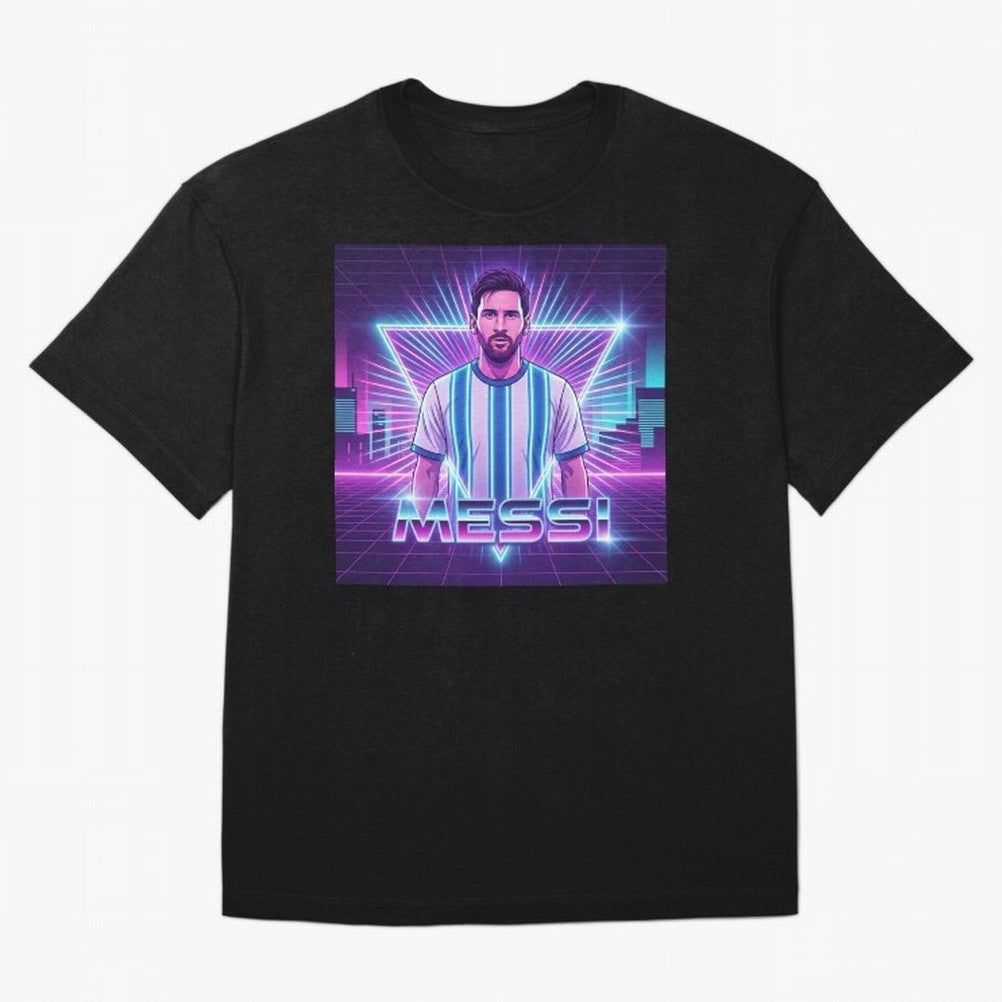 ?Argentina Football Legend Messi Cyberpunk Retro Futurist Design (Version 5) Classic T-Shirt Discover FIFA World Cup 2026 Group Stage for Fans of Cristiano Ronaldo and Portugal, Bringing Worldwide Fan Energy, Dramatic Goals, Stadium Lights and