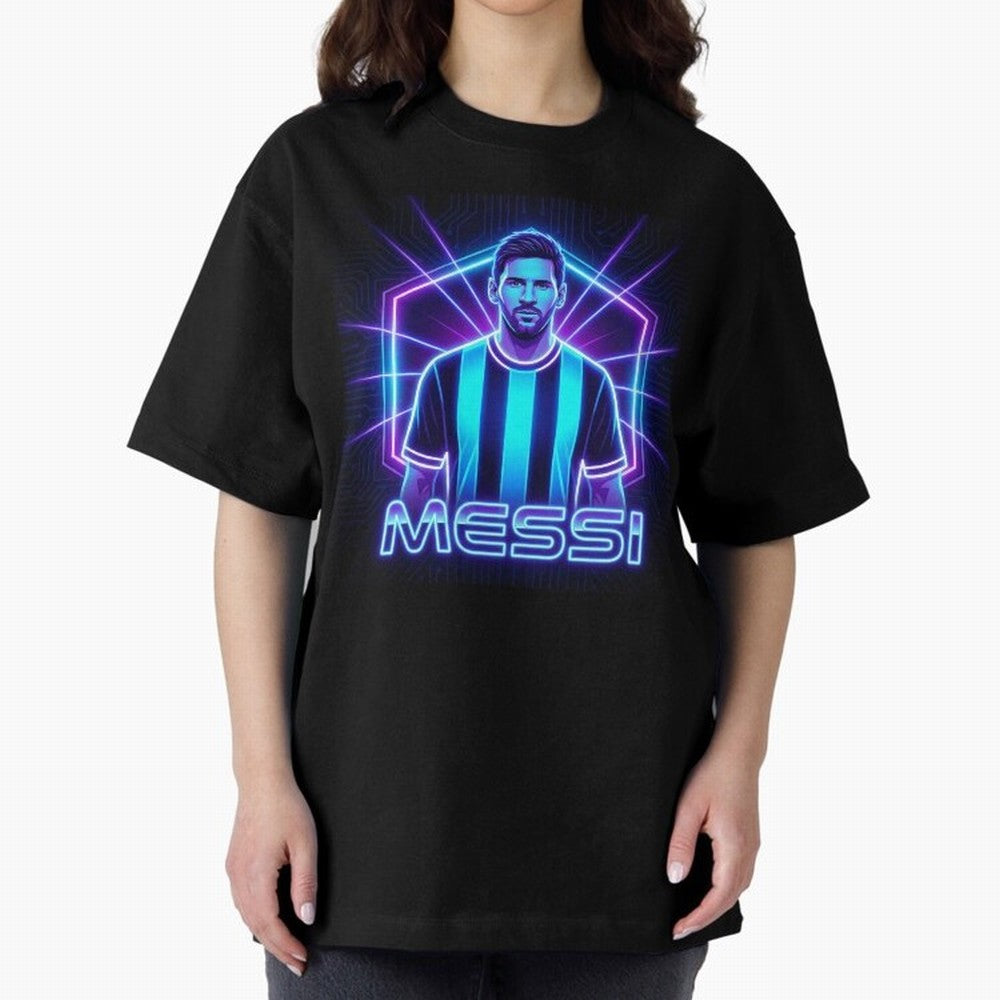 ?Argentina Football Legend Messi Cyberpunk Retro Futurist Design (Version 2) Classic T-Shirt Bring Match Day Fire to FIFA World Cup 2026 USA Canada Mexico Celebrating Haaland and Mbappe, Portugal, Spain and Germany Energy, Football Passion,