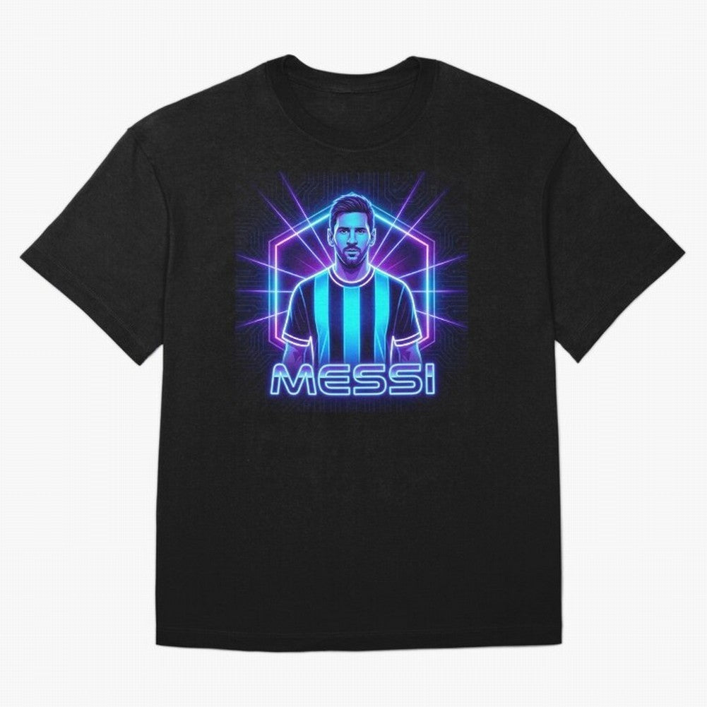 ?Argentina Football Legend Messi Cyberpunk Retro Futurist Design (Version 2) Classic T-Shirt Bring Match Day Fire to FIFA World Cup 2026 USA Canada Mexico Celebrating Haaland and Mbappe, Portugal, Spain and Germany Energy, Football Passion,