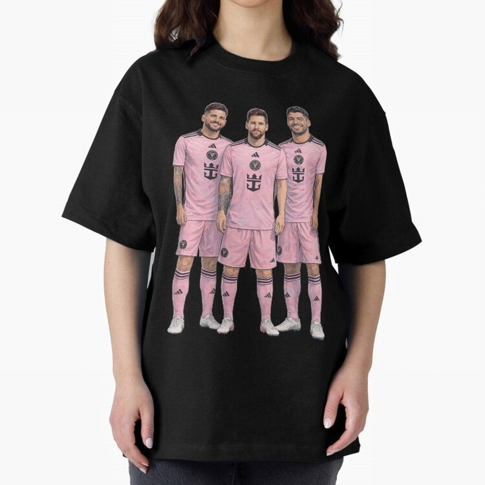 Messi, De Paul and Suarez Inter Miami artistic style ¨C MLS Soccer Oversized T-Shirt Honor Champions and Dreams in the FIFA World Cup 2026 Journey through Mbappe Highlights, France and Portugal Pride, Tournament Hype, Historic Matchups, Family