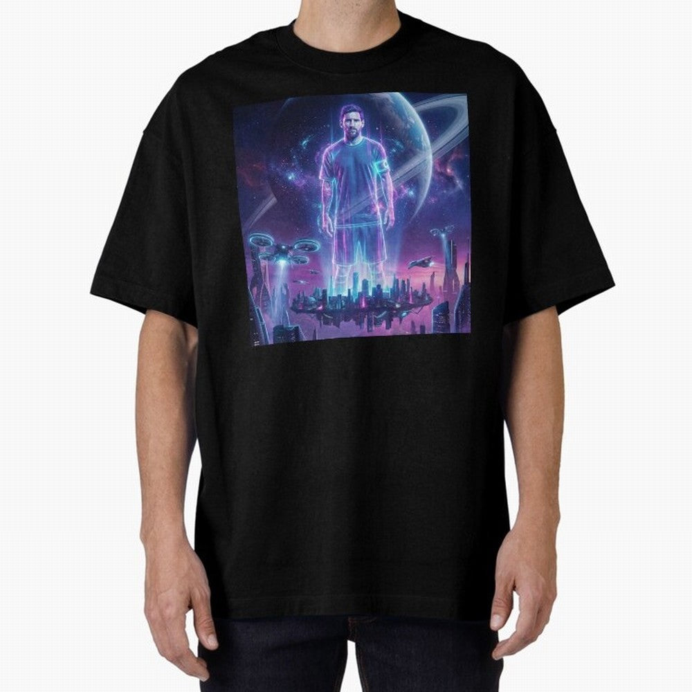 Lionel Messi (GOAT) Hologram in Futuristic Cyberpunk City (Version 3) Classic T-Shirt Stand Out with Spirit from FIFA World Cup 2026 Group Stage for Fans of Mbappe and Neymar and Brazil, Bringing Tournament Hype, Historic Matchups, Family Viewing