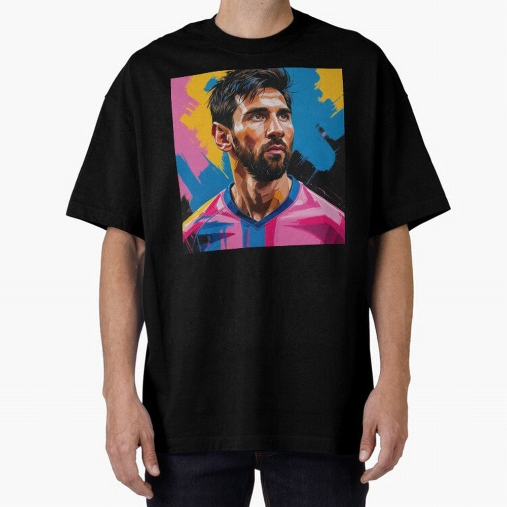 Vibrant Artistic Digital Painting Portrait of Lionel Messi (GOAT) Classic T-Shirt Feel the Roar of Match Day Hype around FIFA World Cup 2026 Group Stage, Mbappe and Neymar, Argentina and Brazil, Worldwide Fan Energy, Dramatic Goals, Stadium Lights