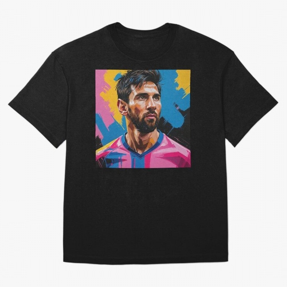 Vibrant Artistic Digital Painting Portrait of Lionel Messi (GOAT) Classic T-Shirt Feel the Roar of Match Day Hype around FIFA World Cup 2026 Group Stage, Mbappe and Neymar, Argentina and Brazil, Worldwide Fan Energy, Dramatic Goals, Stadium Lights
