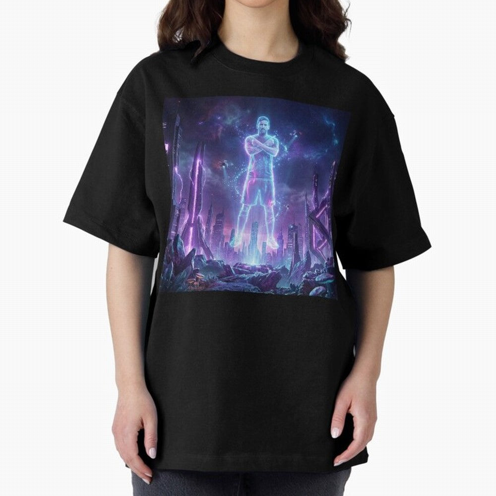 Lionel Messi (GOAT) Hologram in Futuristic Cyberpunk City Classic T-Shirt Turn Football Passion into FIFA World Cup 2026 USA Canada Mexico Spirit, Centered on Spain and Netherlands, Mbappe, Goal Celebration Energy, Supporter Heritage, Football