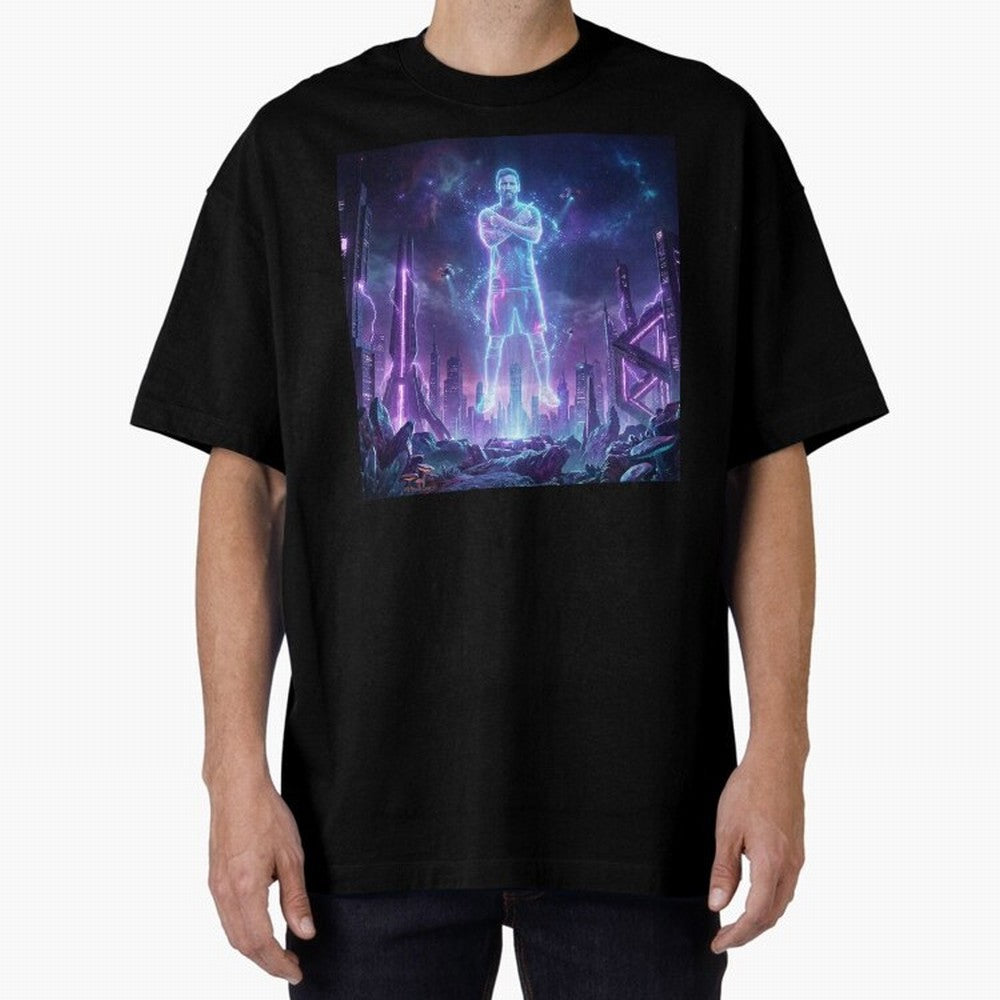 Lionel Messi (GOAT) Hologram in Futuristic Cyberpunk City Classic T-Shirt Turn Football Passion into FIFA World Cup 2026 USA Canada Mexico Spirit, Centered on Spain and Netherlands, Mbappe, Goal Celebration Energy, Supporter Heritage, Football