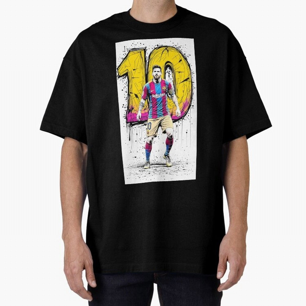 Lionel Messi Barcelona 10 Fan Art Oversized T-Shirt Back the Journey through FIFA World Cup 2026 Spirit, Highlighting Brazil, Portugal and Argentina, Neymar, Stadium Chants, National Pride, Trophy Dreams and Unforgettable Football Memories; Great