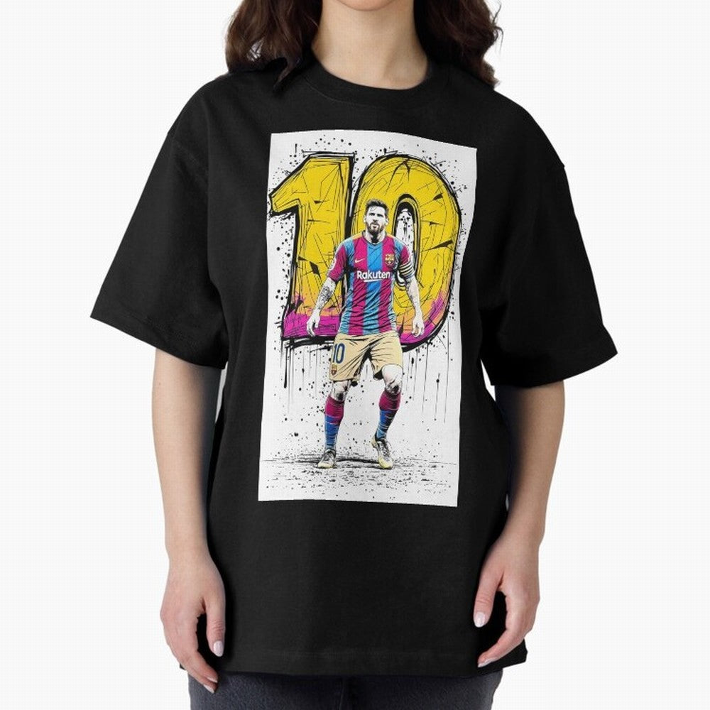Lionel Messi Barcelona 10 Fan Art Oversized T-Shirt Back the Journey through FIFA World Cup 2026 Spirit, Highlighting Brazil, Portugal and Argentina, Neymar, Stadium Chants, National Pride, Trophy Dreams and Unforgettable Football Memories; Great