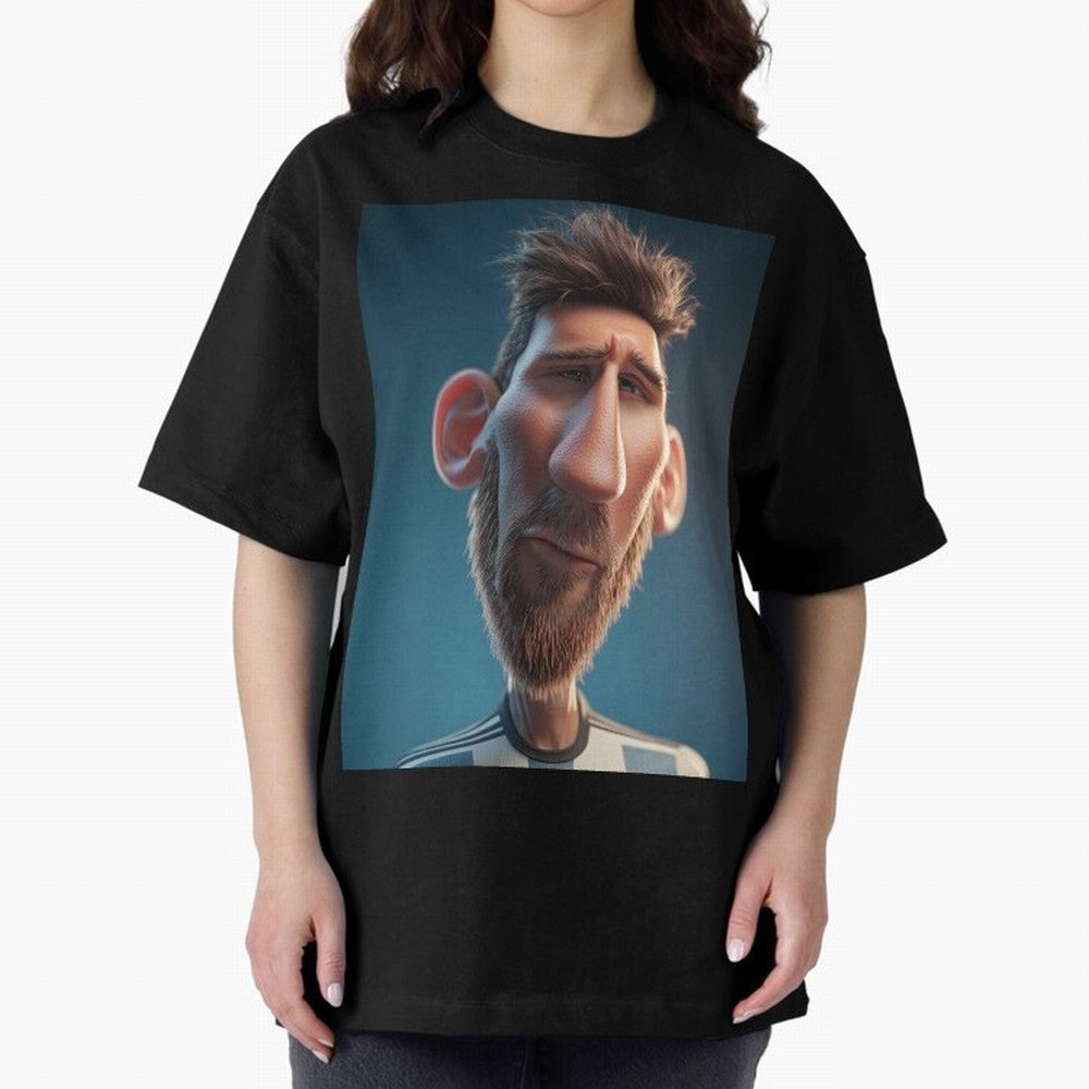 Lionel Messi Funny Soccer Cartoon Football Star Oversized T-Shirt Show Your Love for Match Day Hype around FIFA World Cup 2026, Haaland and Mbappe, Netherlands, Worldwide Fan Energy, Dramatic Goals, Stadium Lights and Championship Celebrations;
