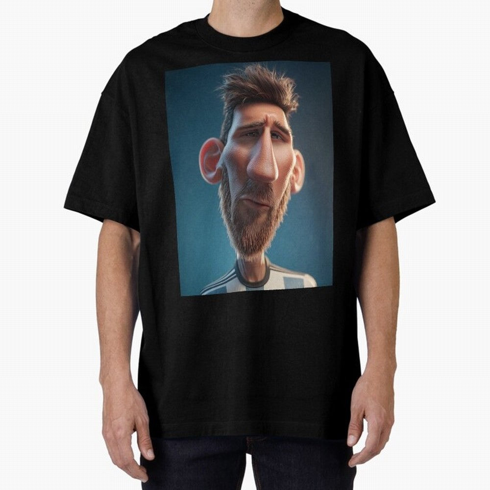 Lionel Messi Funny Soccer Cartoon Football Star Oversized T-Shirt Show Your Love for Match Day Hype around FIFA World Cup 2026, Haaland and Mbappe, Netherlands, Worldwide Fan Energy, Dramatic Goals, Stadium Lights and Championship Celebrations;
