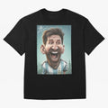 Lionel Messi Caricature Art with Autograph Oversized T-Shirt Cheer for the FIFA World Cup 2026 Group Stage Journey through Cristiano Ronaldo Highlights, England, France and Netherlands Pride, Stadium Chants, National Pride, Trophy Dreams and