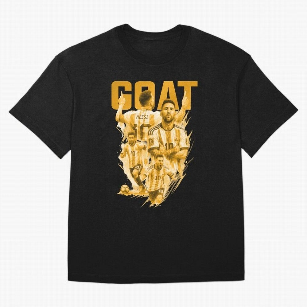 GOLD GOAT Lionel Messi watercolor illustration Oversized T-Shirt Bring Stadium Energy to FIFA World Cup 2026 for Fans of Messi, CR7 and Mbappe and England, France and Netherlands, Bringing Goal Celebration Energy, Supporter Heritage, Football Icons