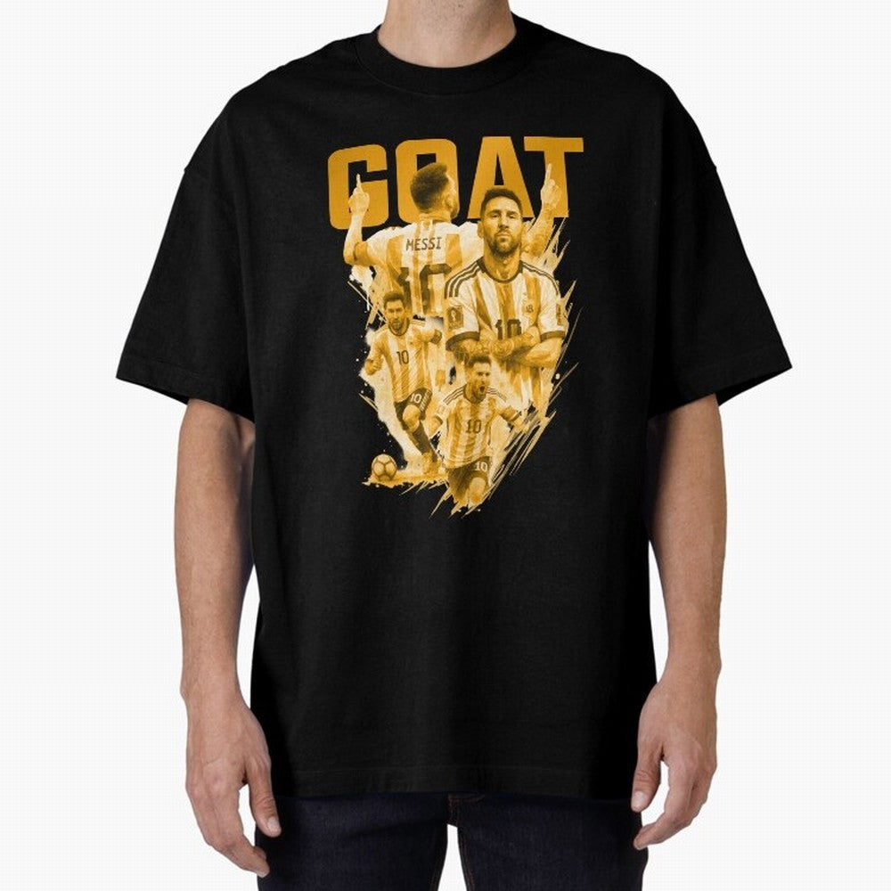 GOLD GOAT Lionel Messi watercolor illustration Oversized T-Shirt Bring Stadium Energy to FIFA World Cup 2026 for Fans of Messi, CR7 and Mbappe and England, France and Netherlands, Bringing Goal Celebration Energy, Supporter Heritage, Football Icons
