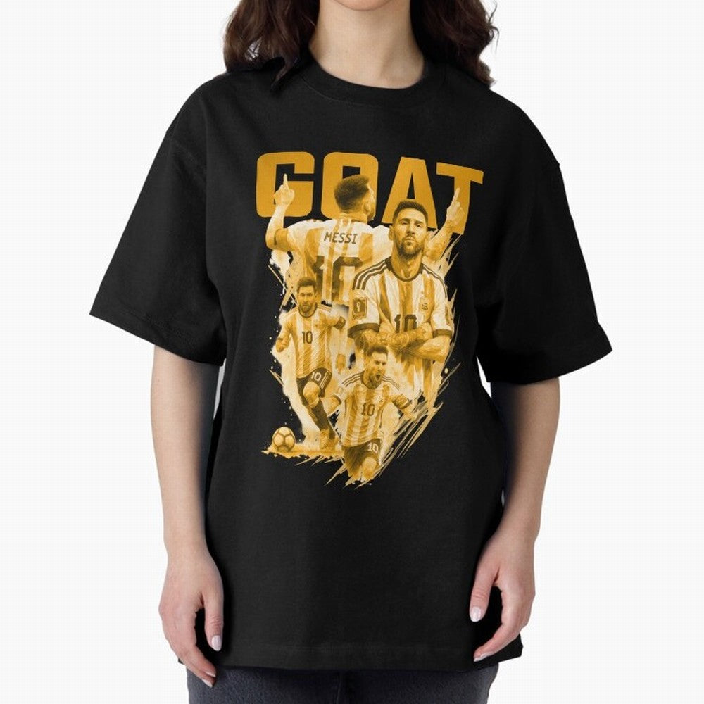 GOLD GOAT Lionel Messi watercolor illustration Oversized T-Shirt Bring Stadium Energy to FIFA World Cup 2026 for Fans of Messi, CR7 and Mbappe and England, France and Netherlands, Bringing Goal Celebration Energy, Supporter Heritage, Football Icons
