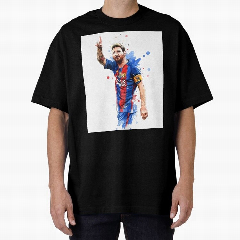 Lionel Messi Barcelona football legend Oversized T-Shirt Show Your Stadium Side during Global Football Passion for FIFA World Cup 2026 Group Stage, Connected to Messi, Neymar and Mbappe, Argentina, France and Brazil, Match Day Excitement, Supporter