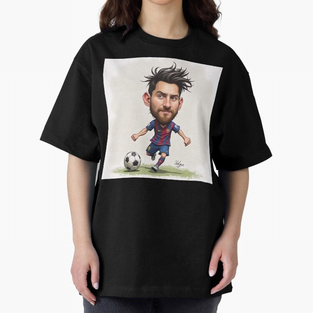 The Little Magician ¨C Caricature of Lionel Messi Oversized T-Shirt Carry National Pride through FIFA World Cup 2026 USA Canada Mexico Spirit, Highlighting Germany, Neymar, Game Day Rituals, Football Legends, Country Pride and the Road to the