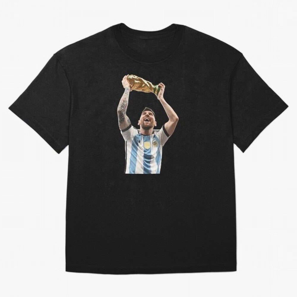 Lionel Messi lifting the World Cup Classic T-Shirt Show Passion for the Stars of Match Day Hype around FIFA World Cup 2026 USA Canada Mexico, Messi, CR7 and Mbappe, England, France and Netherlands, Retro Football Energy, Iconic Rivalries, Trophy