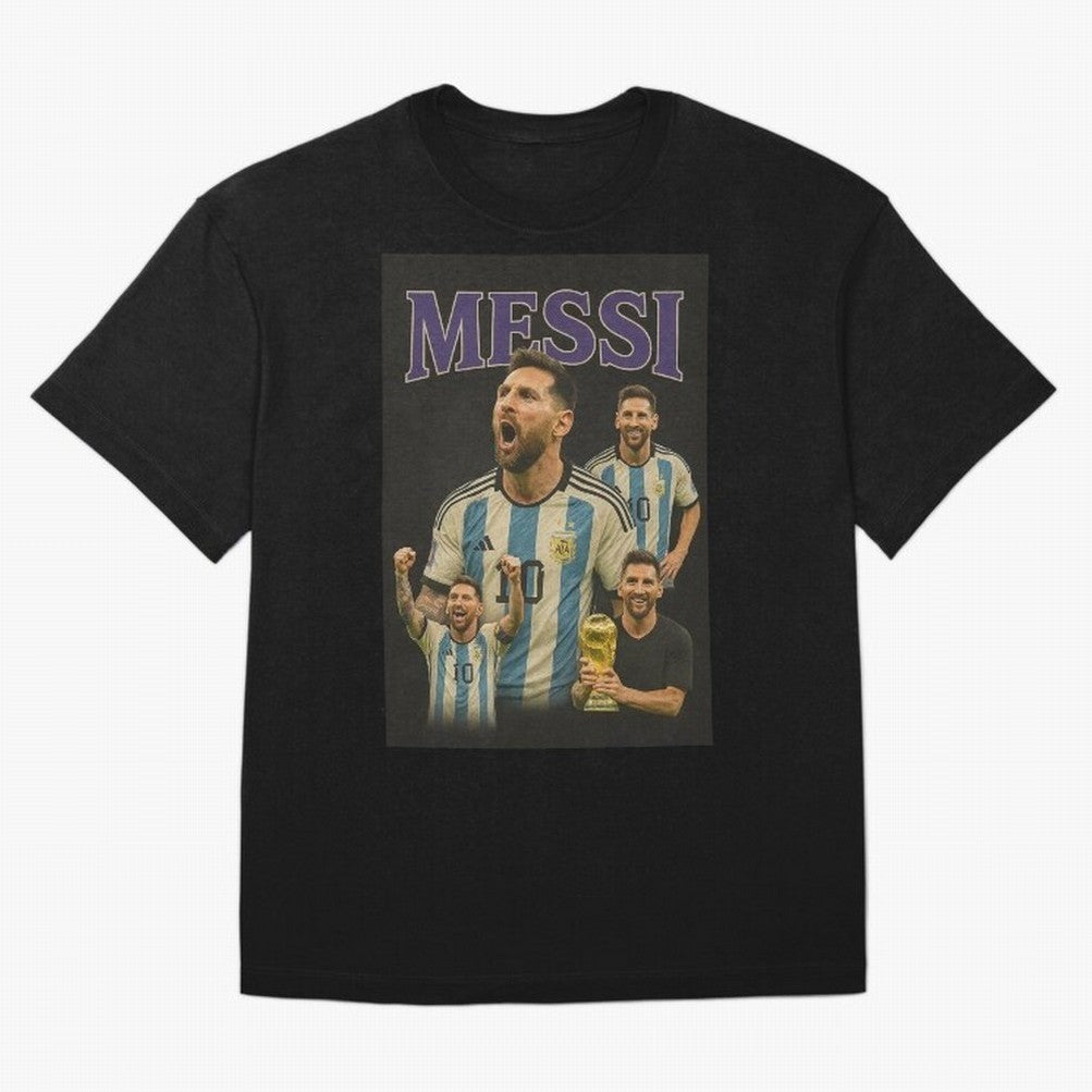 Lionel Messi Retro T-Shirt | 90s Football GOAT Collage Tee Boxy T-Shirt Turn Every Weekend Toward Global Football Passion for FIFA World Cup 2026, Made for Mbappe, Germany, Championship Spirit, Famous Goals, Roaring Crowds and International