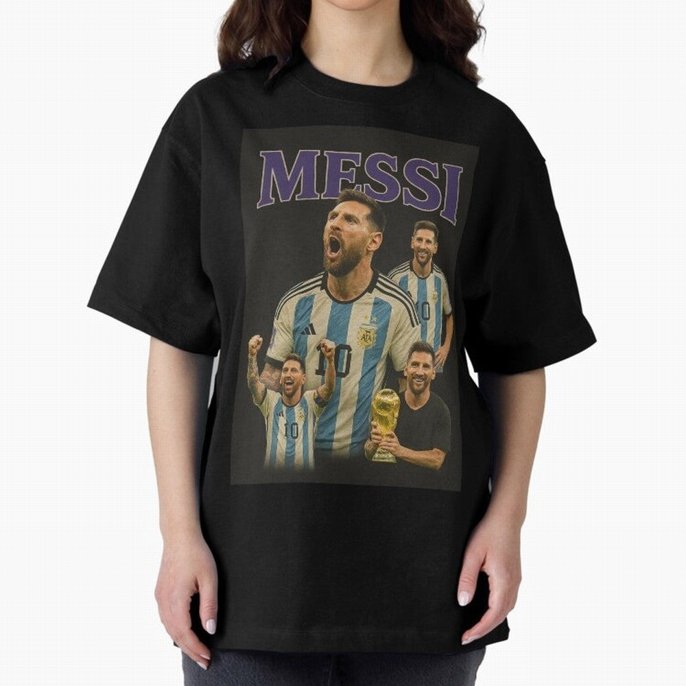 Lionel Messi Retro T-Shirt | 90s Football GOAT Collage Tee Boxy T-Shirt Turn Every Weekend Toward Global Football Passion for FIFA World Cup 2026, Made for Mbappe, Germany, Championship Spirit, Famous Goals, Roaring Crowds and International