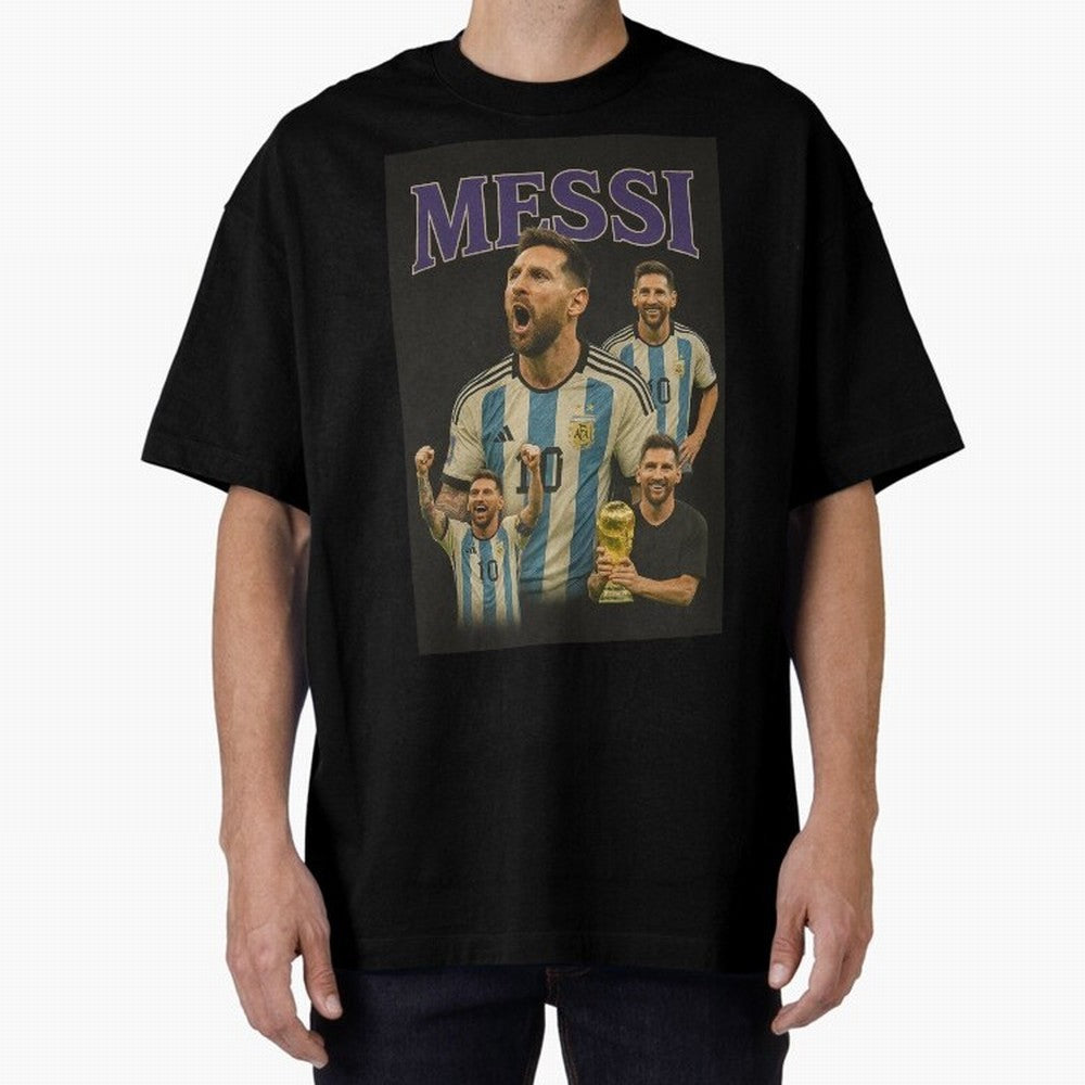 Lionel Messi Retro T-Shirt | 90s Football GOAT Collage Tee Boxy T-Shirt Turn Every Weekend Toward Global Football Passion for FIFA World Cup 2026, Made for Mbappe, Germany, Championship Spirit, Famous Goals, Roaring Crowds and International