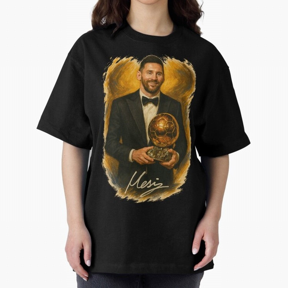 Lionel Messi Ballon d'Or Portrait ¨C Football Legend in Tuxedo Holding Trophy Classic T-Shirt Honor the Beautiful Game during FIFA World Cup 2026 Group Stage Spirit, Built around Argentina, Haaland, Supporter Pride, Iconic Celebrations, Legendary