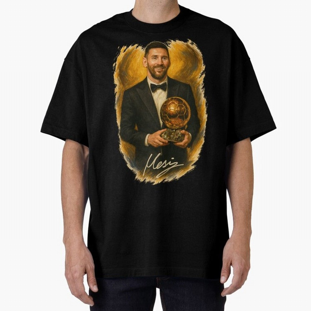 Lionel Messi Ballon d'Or Portrait ¨C Football Legend in Tuxedo Holding Trophy Classic T-Shirt Honor the Beautiful Game during FIFA World Cup 2026 Group Stage Spirit, Built around Argentina, Haaland, Supporter Pride, Iconic Celebrations, Legendary
