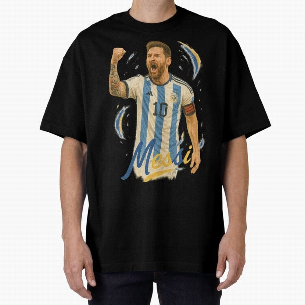 Lionel Messi Argentina Art ¨C Iconic World Cup Champion Tribute Design	 Oversized T-Shirt Keep the Match Day Mood of FIFA World Cup 2026 Group Stage Spirit, Made for Argentina and Brazil, Messi, Football Festival Excitement, Trophy Ambitions,