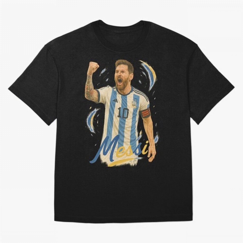 Lionel Messi Argentina Art ¨C Iconic World Cup Champion Tribute Design	 Oversized T-Shirt Keep the Match Day Mood of FIFA World Cup 2026 Group Stage Spirit, Made for Argentina and Brazil, Messi, Football Festival Excitement, Trophy Ambitions,