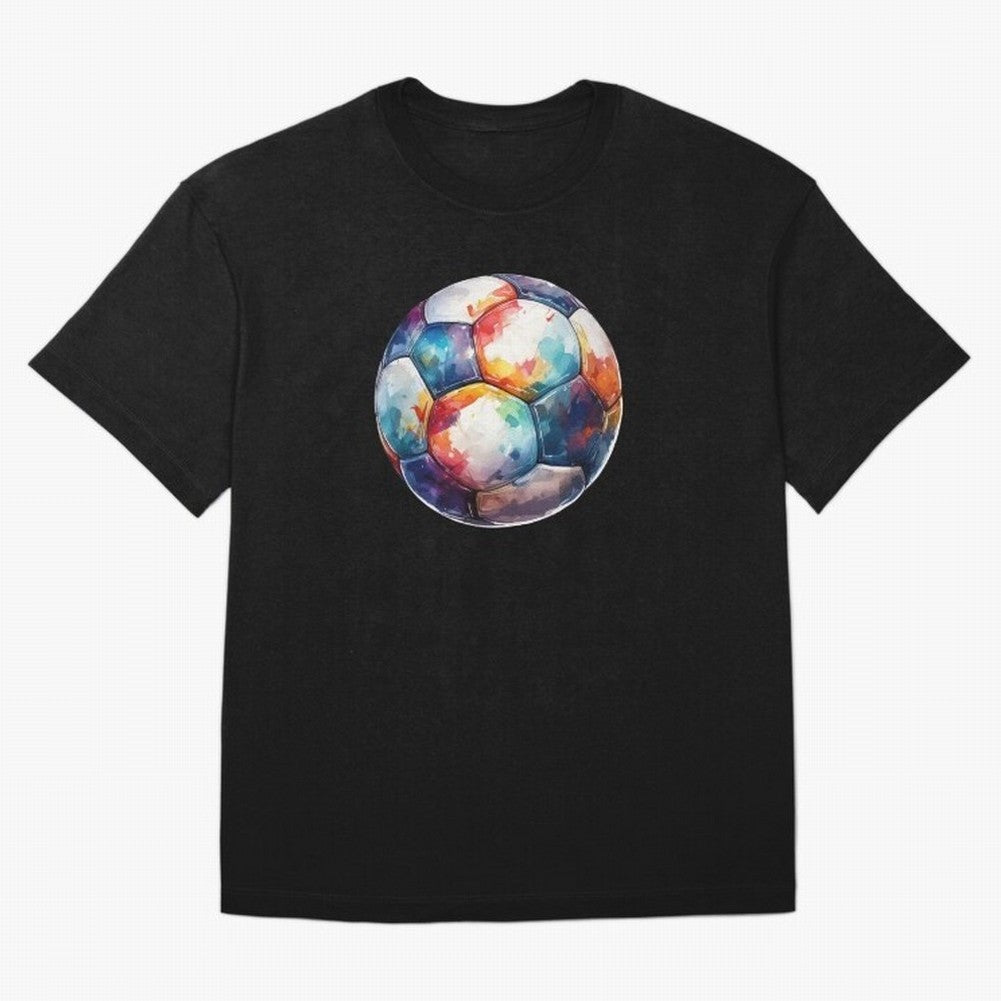 Football Soccer Ball Watercolor Illustration Drawing (Black BG) Oversized T-Shirt Stand with FIFA World Cup 2026 USA Canada Mexico for Fans of Messi, Neymar and Mbappe and Portugal, Spain and Germany, Bringing Worldwide Fan Energy, Dramatic Goals,
