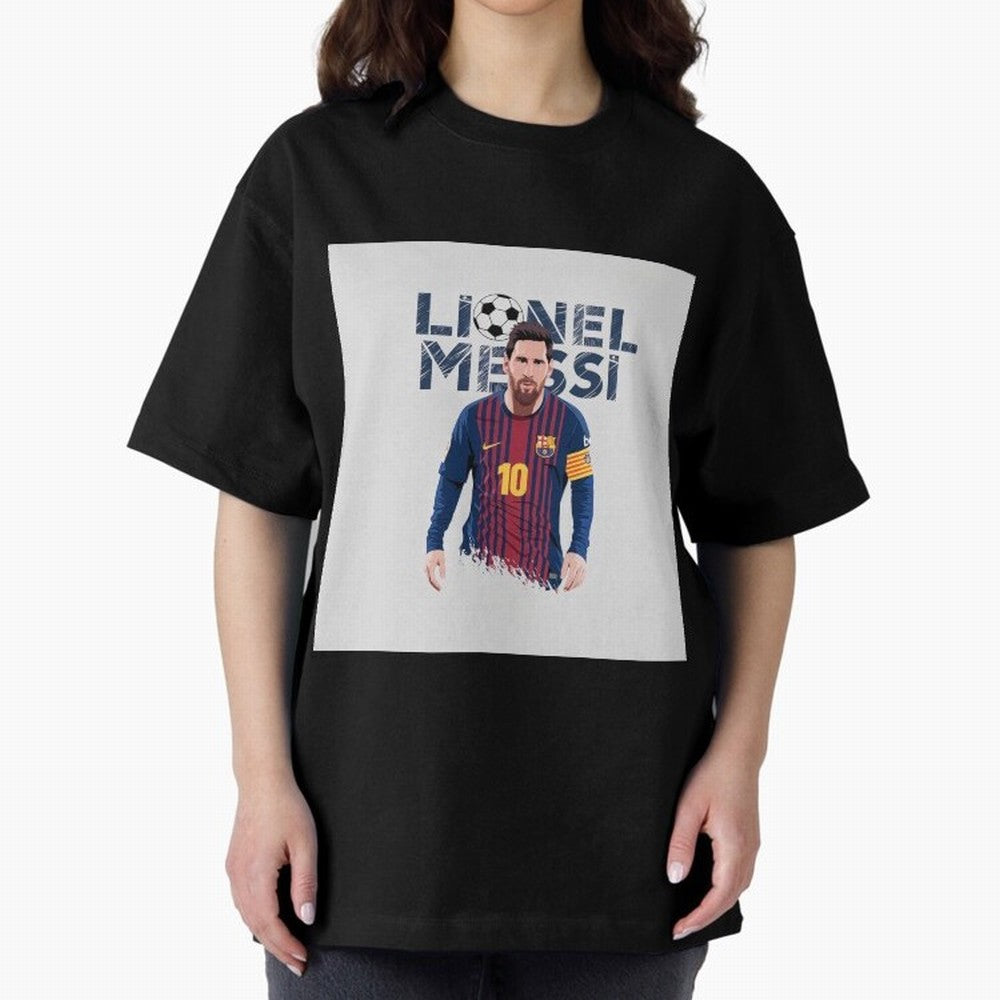 Stylized Lionel Messi Barcelona Illustration ¨C Iconic Football Artwork Oversized T-Shirt Relive Global Football Passion for FIFA World Cup 2026, Celebrating CR7 and Messi, England and Germany, Tournament Hype, Historic Matchups, Family Viewing