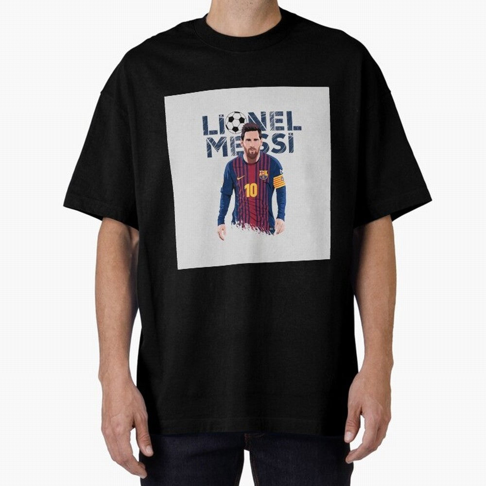 Stylized Lionel Messi Barcelona Illustration ¨C Iconic Football Artwork Oversized T-Shirt Relive Global Football Passion for FIFA World Cup 2026, Celebrating CR7 and Messi, England and Germany, Tournament Hype, Historic Matchups, Family Viewing