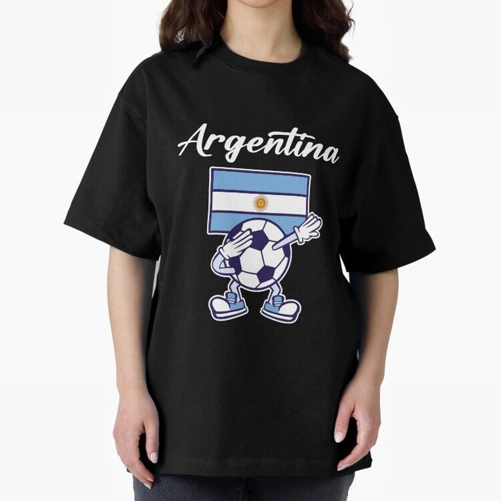 ARGENTINA - Dabbing Football Soccer Ball - ARGENTINA Oversized T-Shirt Capture Stadium Memories from FIFA World Cup 2026 Group Stage Spirit, Inspired by Netherlands, Messi, Stadium Memories, Football Loyalty, International Chants and Championship