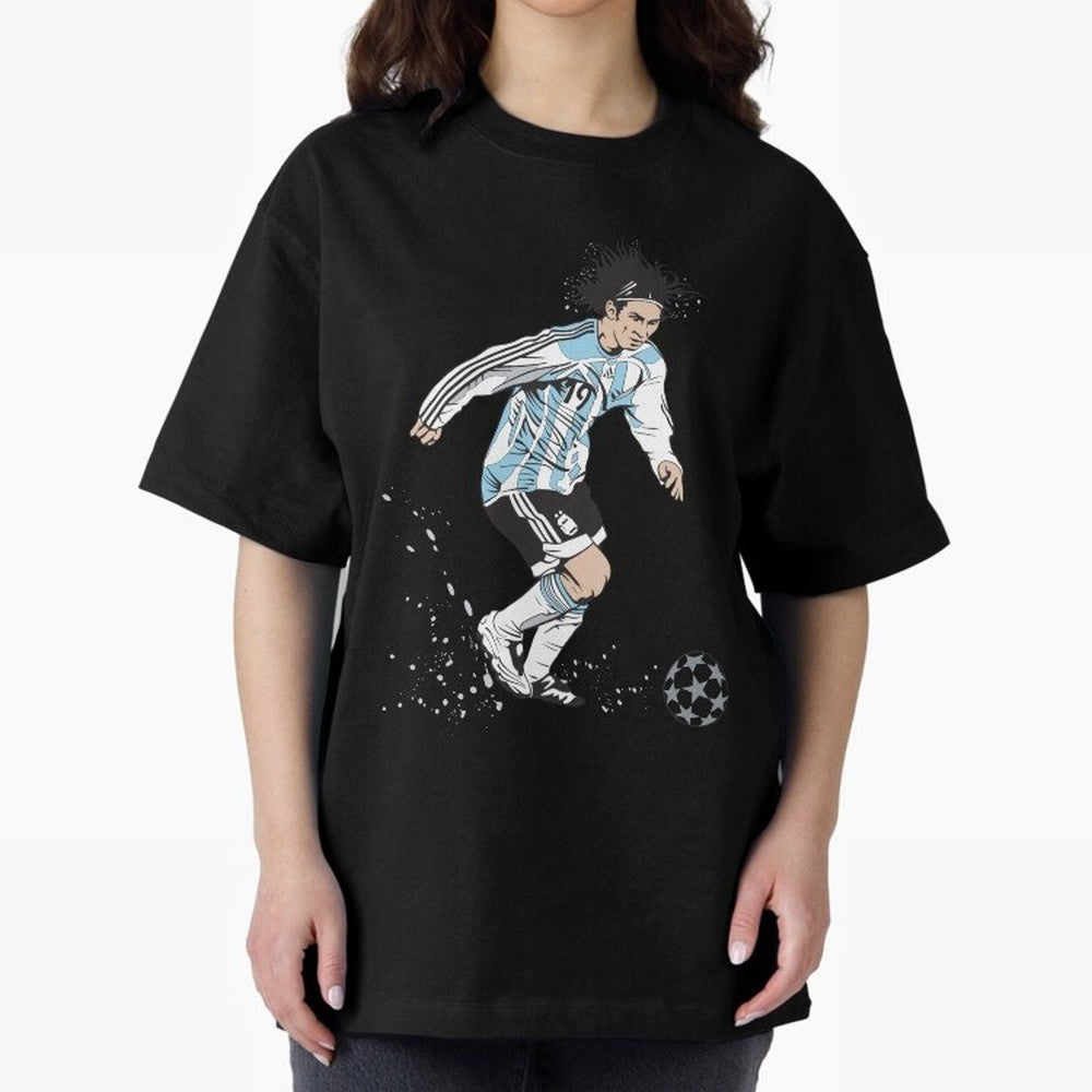 Lionel Messi runner Oversized T-Shirt Share Match Day Hype around FIFA World Cup 2026 USA Canada Mexico, Cristiano Ronaldo, Germany, Championship Spirit, Famous Goals, Roaring Crowds and International Football Unity; Made for Collectors Who Enjoy