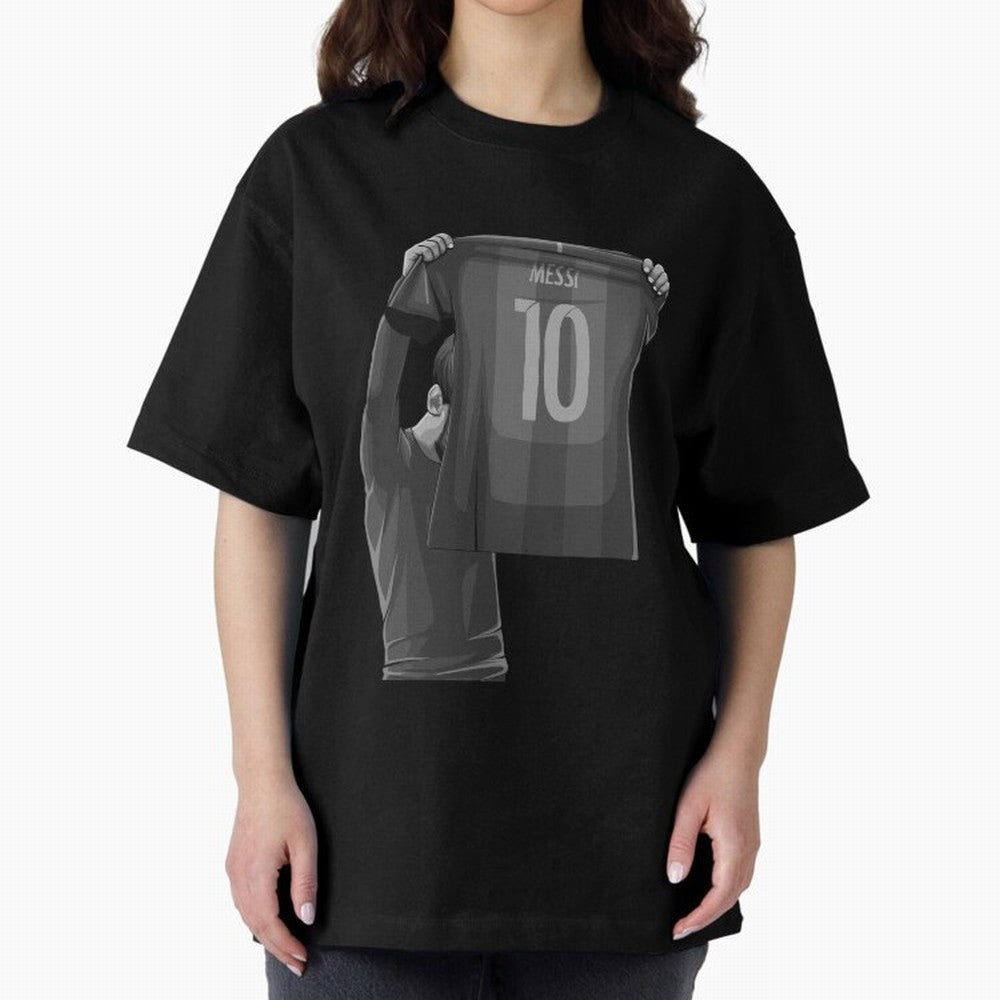 Lionel Messi Black and White Version Oversized T-Shirt Bring Home FIFA World Cup 2026 Group Stage Spirit, with Portugal, Spain and Germany, Messi and Cristiano Ronaldo, Soccer Culture, Superstar Moments, National Team Dreams and Competitive Fire;