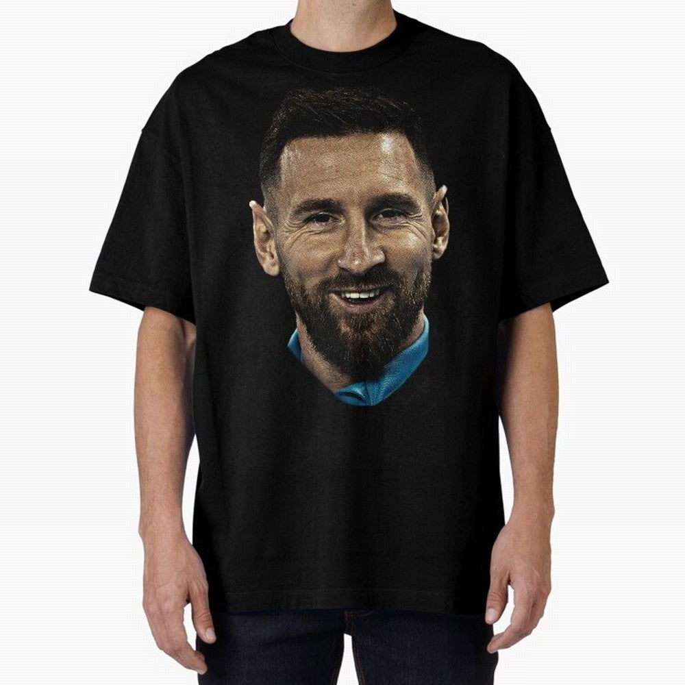 Messi Iconic Smile - Streetwear Style Portrait Premium T-Shirt Celebrate the Road through the FIFA World Cup 2026 Journey through Messi, Neymar and Mbappe Highlights, Germany Pride, Worldwide Fan Energy, Dramatic Goals, Stadium Lights and