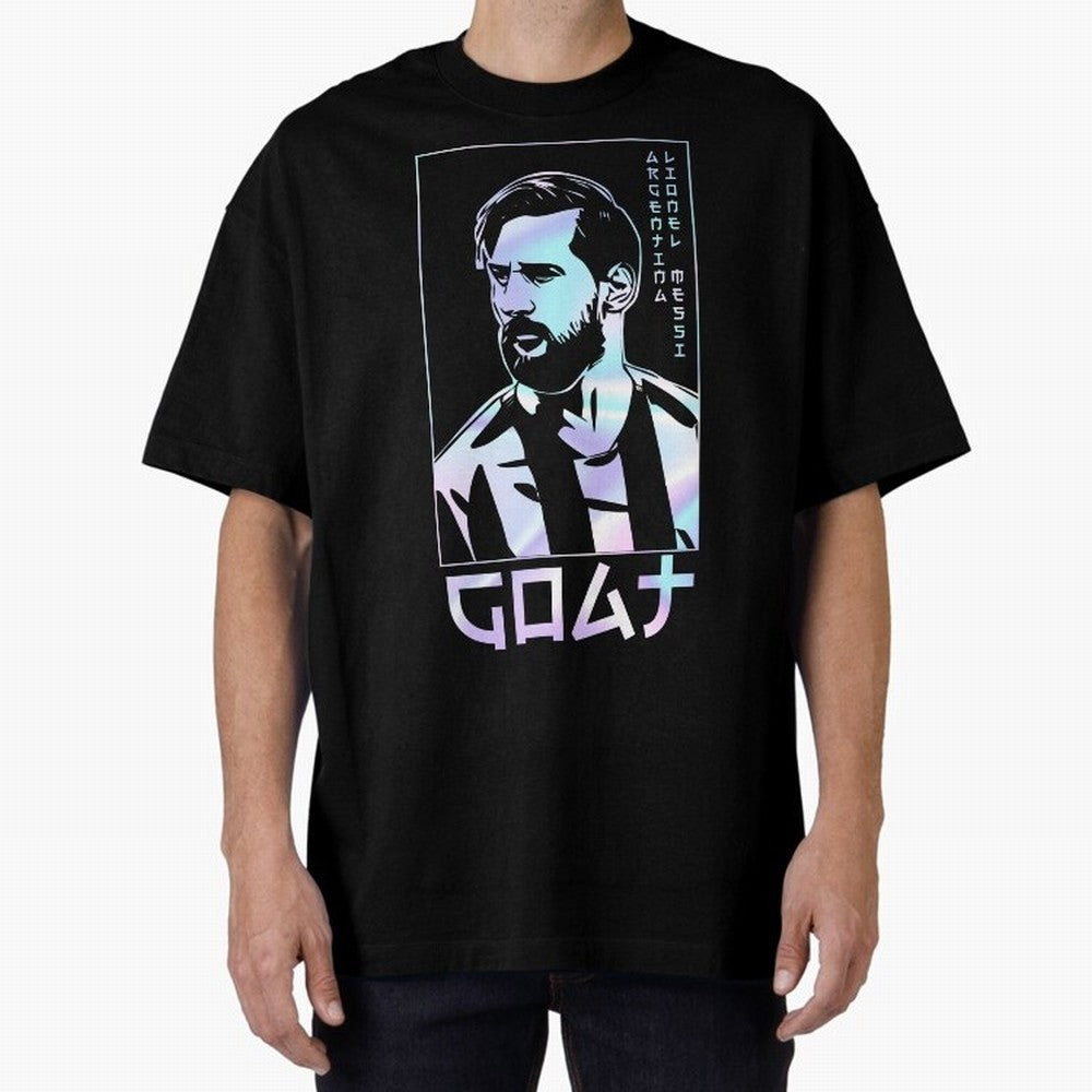 Lionel Messi Holographic Style Portrait art illustration Premium T-Shirt Keep Football History Alive during the FIFA World Cup 2026 USA Canada Mexico Journey through Neymar Highlights, France and Portugal Pride, Tournament Hype, Historic Matchups,