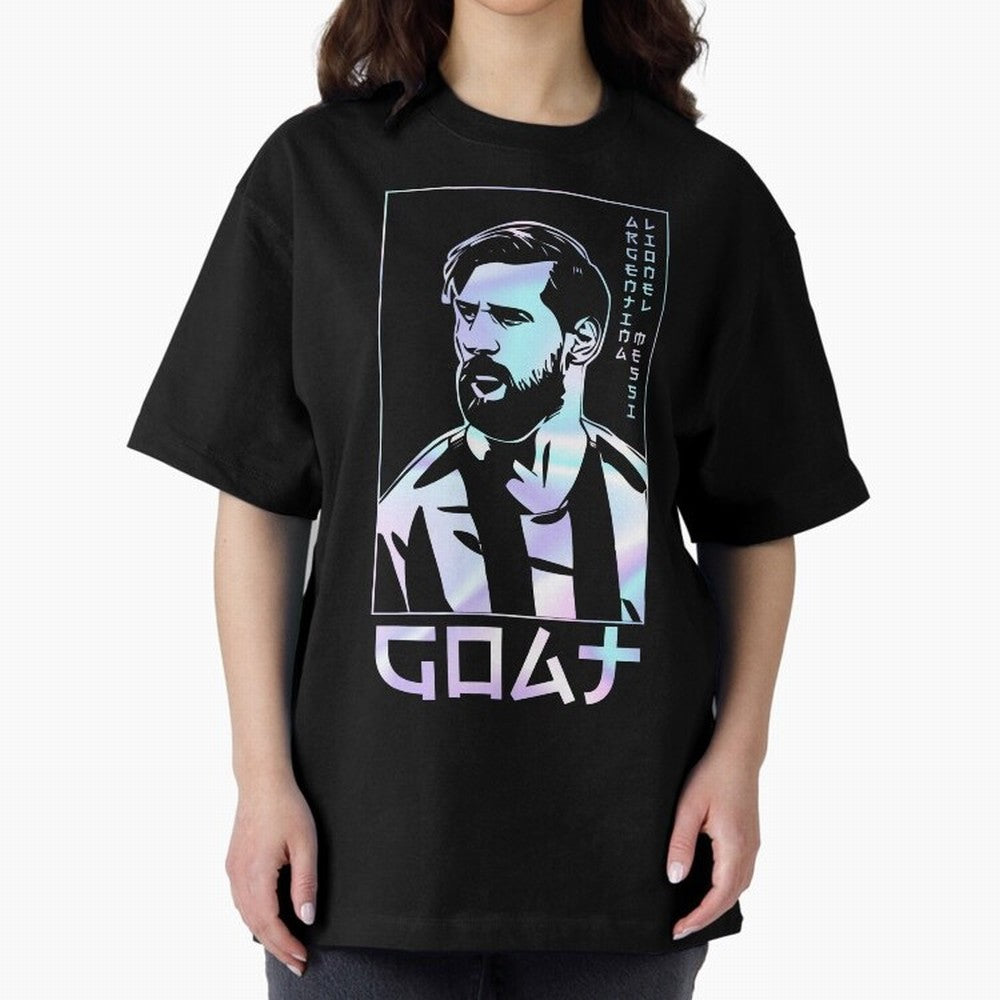 Lionel Messi Holographic Style Portrait art illustration Premium T-Shirt Keep Football History Alive during the FIFA World Cup 2026 USA Canada Mexico Journey through Neymar Highlights, France and Portugal Pride, Tournament Hype, Historic Matchups,
