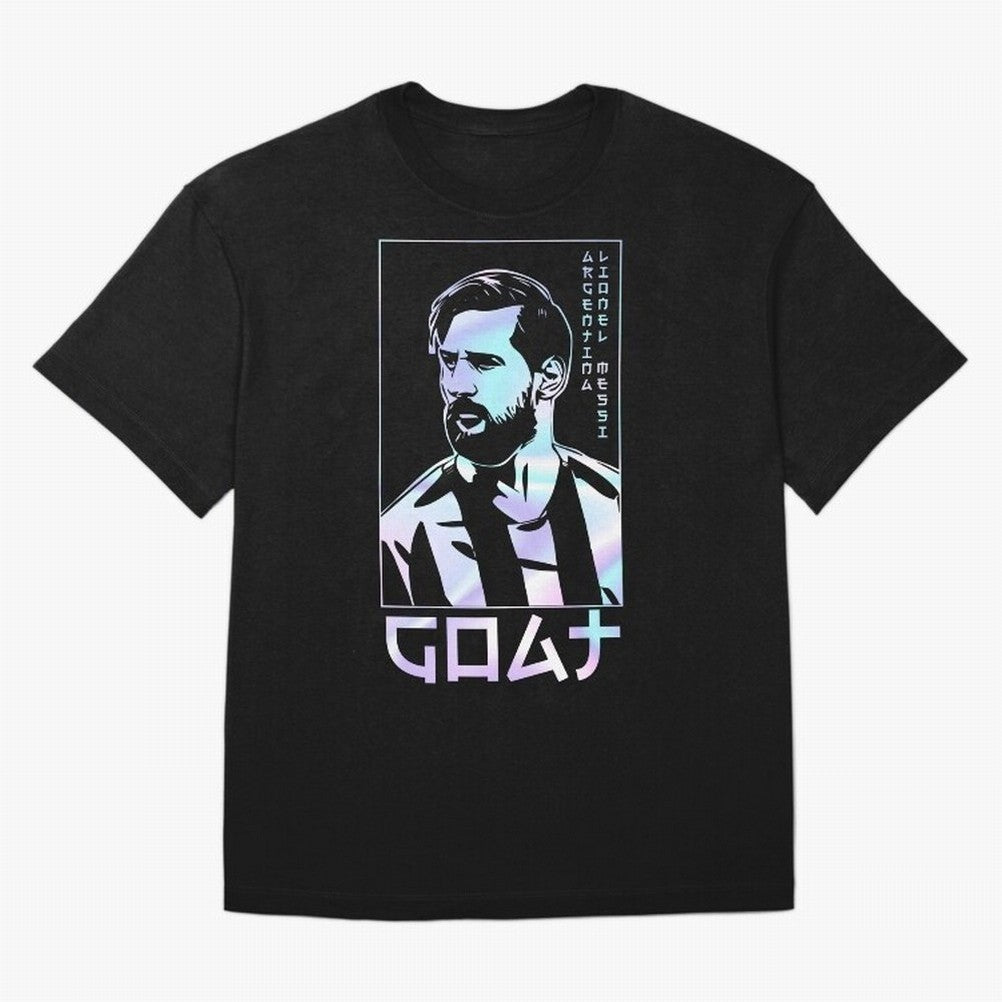 Lionel Messi Holographic Style Portrait art illustration Premium T-Shirt Keep Football History Alive during the FIFA World Cup 2026 USA Canada Mexico Journey through Neymar Highlights, France and Portugal Pride, Tournament Hype, Historic Matchups,