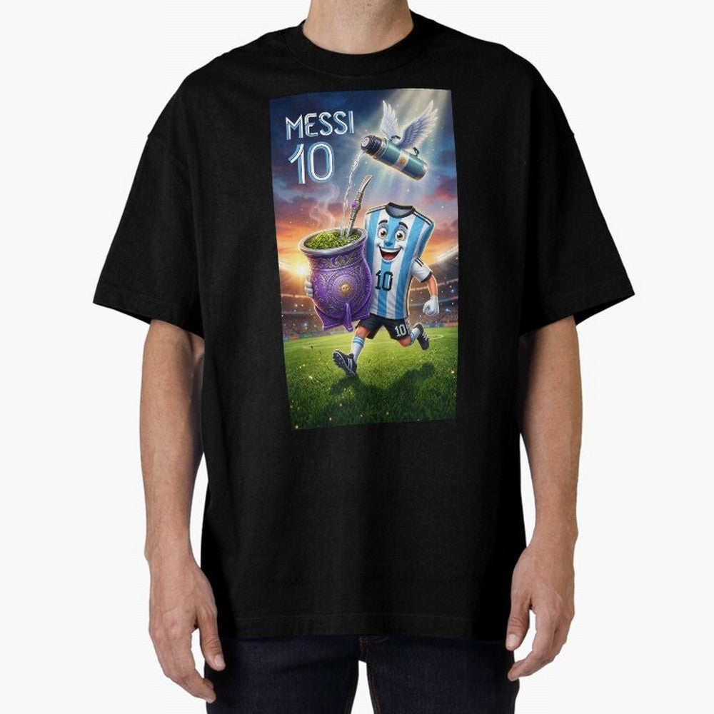 Messi 10 & Mate Magic ¨C The Soul of Argentine Football - Argentina Football Mate Mascot - Messi 10 Soccer Fan Art Oversized T-Shirt Showcase Match Day Hype around FIFA World Cup 2026, Messi, CR7 and Mbappe, England and Germany, Game Day Rituals,