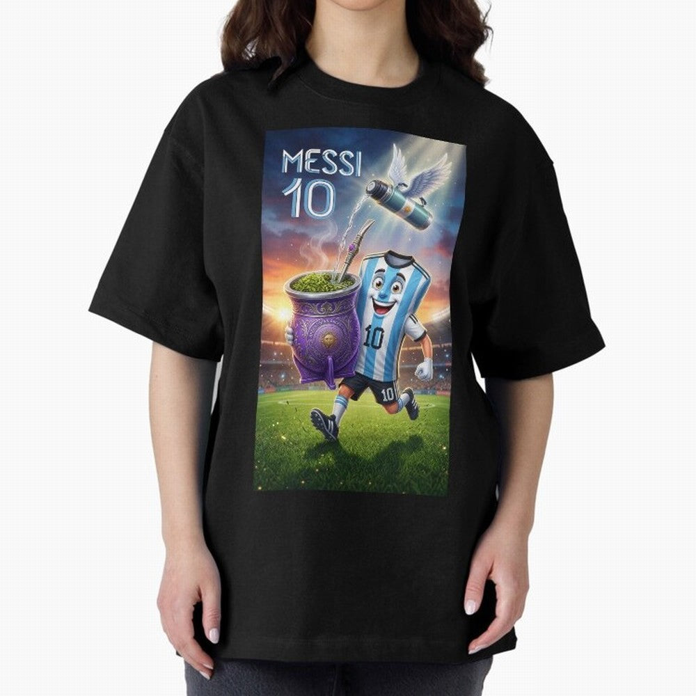 Messi 10 & Mate Magic ¨C The Soul of Argentine Football - Argentina Football Mate Mascot - Messi 10 Soccer Fan Art Oversized T-Shirt Showcase Match Day Hype around FIFA World Cup 2026, Messi, CR7 and Mbappe, England and Germany, Game Day Rituals,