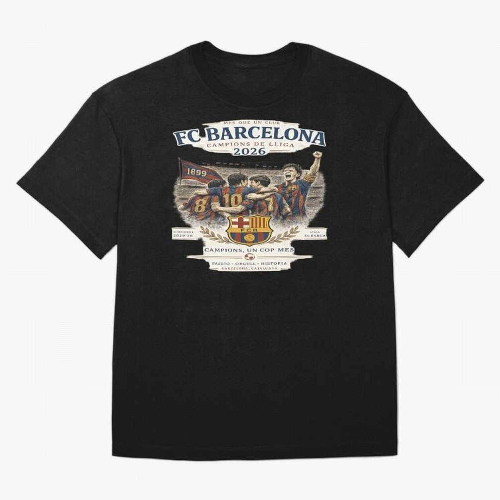 FC Barcelona Champions Vintage 2026 Oversized T-Shirt Honor the Beautiful Game during Match Day Hype around FIFA World Cup 2026, Mbappe, England, Classic Soccer Heritage, Championship Pressure, Fan Loyalty and International Pride; Ideal for Fans