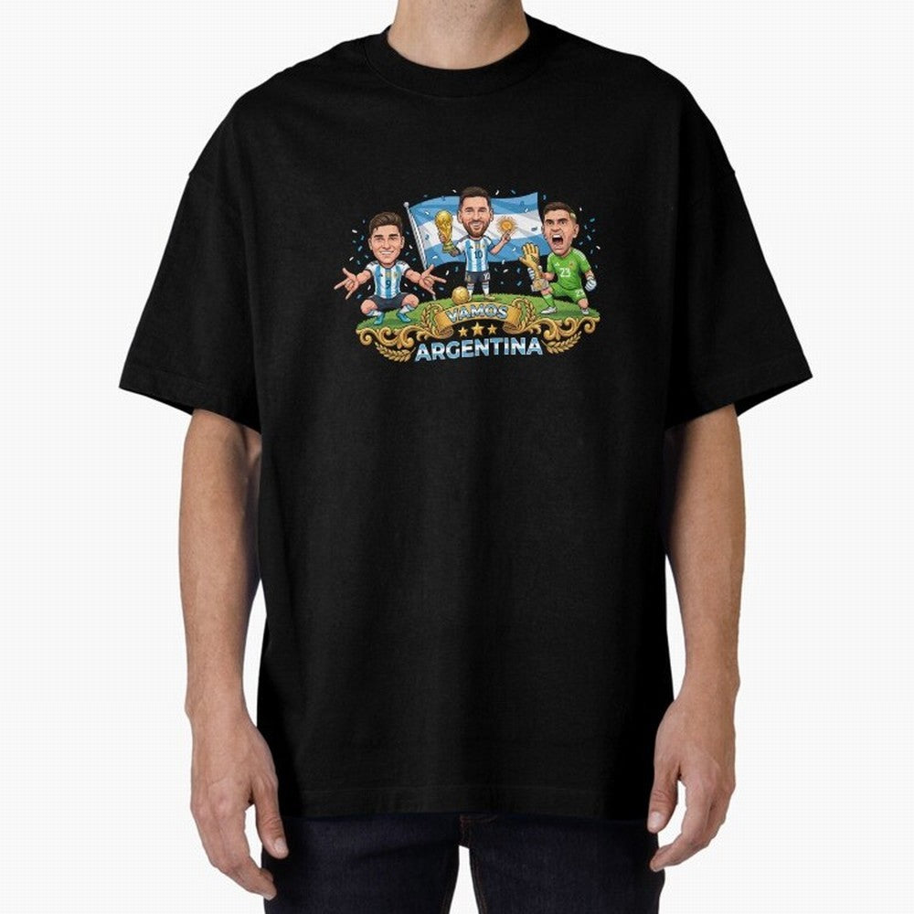 Argentina World Champions Messi Cartoon Classic T-Shirt Carry National Pride through the FIFA World Cup 2026 Journey through Cristiano Ronaldo Highlights, Brazil, Portugal and Argentina Pride, Goal Celebration Energy, Supporter Heritage, Football