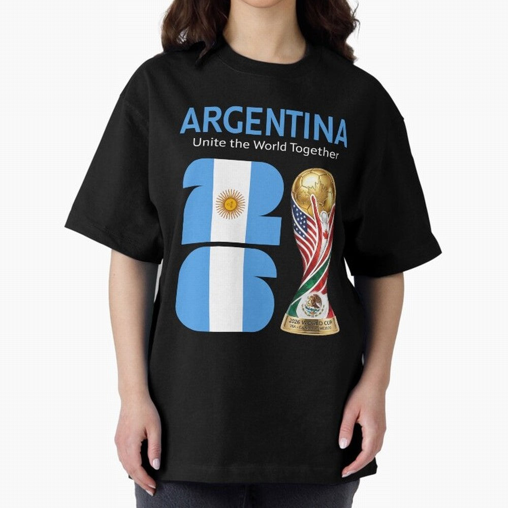 World Cup 2026, ARGENTINA Oversized T-Shirt Celebrate FIFA World Cup 2026 Group Stage Made for CR7 and Messi, Brazil, Portugal and Argentina Energy, Goal Celebration Energy, Supporter Heritage, Football Icons and Worldwide Tournament Joy; Ideal for